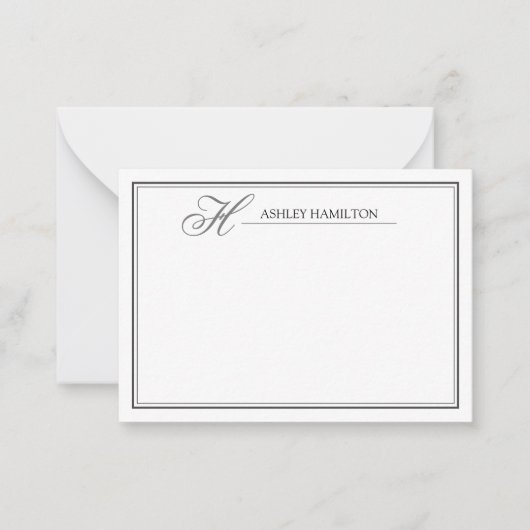 Elegant monogram naam zwarte grijze briefkaart (Voorkant)