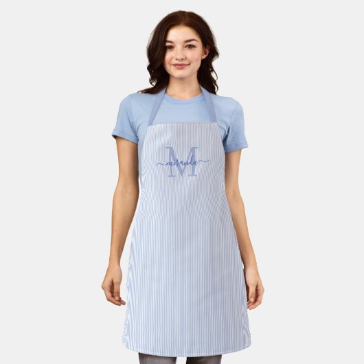 Elegant Monogram Name Blue Stripe Schort (Gedragen)