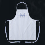 Elegant Monogram Name Blue Stripe Schort<br><div class="desc">Add a touch of elegance to everyday cooking and baking with this feminine personalized apron. Featuring a soft blue and white striped background, this stylish apron is beautifully finished with your initial and name in a fancy script font, creating a timeless and sophisticated look. Perfect for home cooks, bakers, entertainers,...</div>