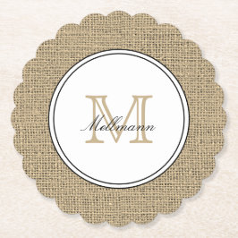 Elegant Monogram Name Country Chic Style Burlap Kartonnen Onderzetters