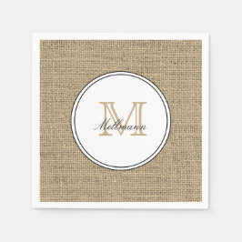 Elegant Monogram Name Country Chic Style Burlap Servet