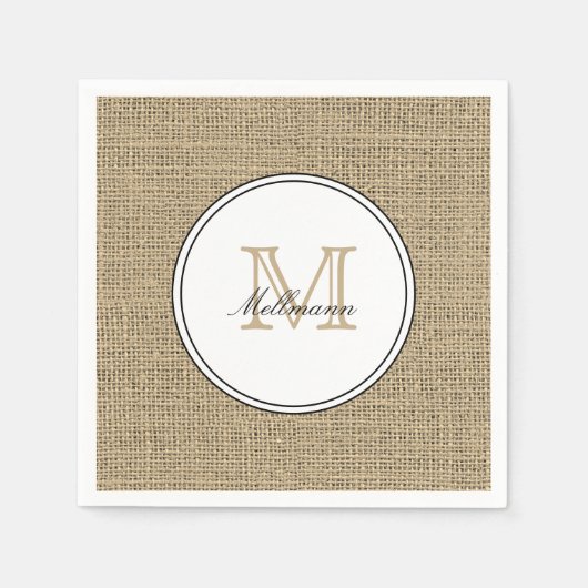 Elegant Monogram Name Country Chic Style Burlap Servet (Voorkant)