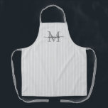 Elegant Monogram Name Gray Stripe Schort<br><div class="desc">Add a touch of elegance to everyday cooking and baking with this feminine personalized apron. Featuring a soft gray and white striped background, this stylish apron is beautifully finished with your initial and name in a fancy script font, creating a timeless and sophisticated look. Perfect for home cooks, bakers, entertainers,...</div>