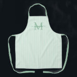 Elegant Monogram Name Green Stripe Schort<br><div class="desc">Add a touch of elegance to everyday cooking and baking with this feminine personalized apron. Featuring a soft green and white striped background, this stylish apron is beautifully finished with your initial and name in a fancy script font, creating a timeless and sophisticated look. Perfect for home cooks, bakers, entertainers,...</div>