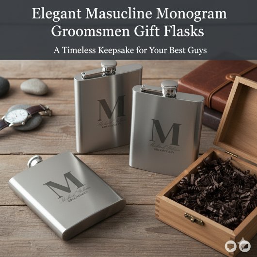 Elegant Monogram & Name Groomsmen Gift Flask Flacon
