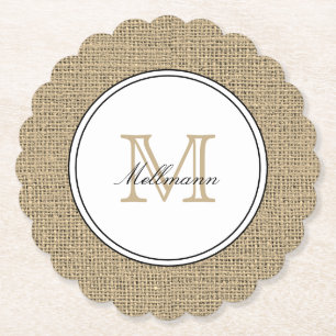 Elegant Monogram Name Landelijke Stijl Jute Kartonnen Onderzetters