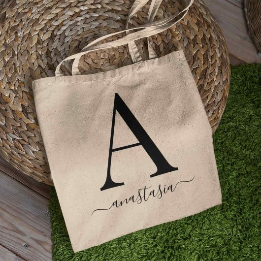 Elegant Monogram Name Minimalist Shopping Books Tote Bag