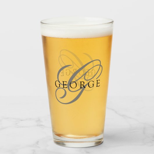 Elegant Monogram Name Script Beer Glas (Voorkant gevuld)