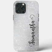 Elegant Monogram Namen Zilveren Glitter Case-Mate iPhone Case (Achterkant)