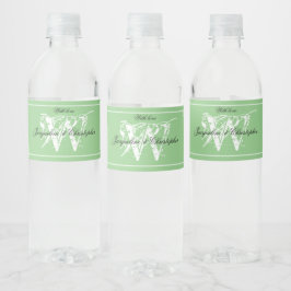 Elegant Monogram + Names Chic Soft Green Wedding Waterfles Etiket