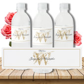 Elegant Monogram Names Chic White & Gold Wedding Waterfles Etiket