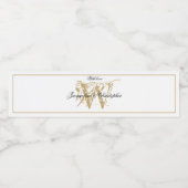 Elegant Monogram Names Chic White & Gold Wedding Waterfles Etiket (Enkel label)