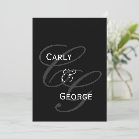 Elegant Monogram & Names Wedding Back Uitnodiging (Staand voorkant)