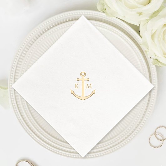 Elegant Monogram Nautisch Anker Trouwen Folie Servetten