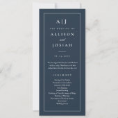 Elegant Monogram Navy Blau Huwelijksprogramma Kaart (Voorkant)