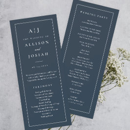Elegant Monogram Navy Blau Huwelijksprogramma Kaart