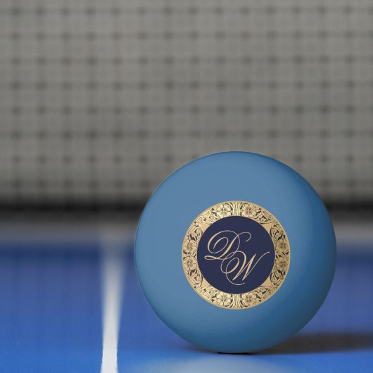 Elegant Monogram Navy Blauw Goud Rozen Pingpongbal (Net)