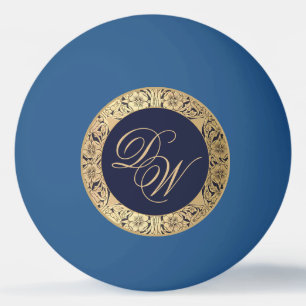 Elegant Monogram Navy Blauw  Goud Rozen Pingpongbal