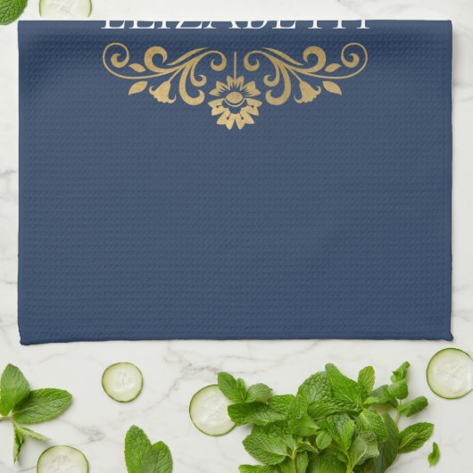 Elegant monogram Navy blauw goud Theedoek (Gevouwen)