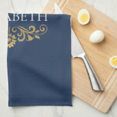 Elegant monogram Navy blauw goud Theedoek (Quarter Fold)
