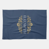 Elegant monogram Navy blauw goud Theedoek (Horizontaal)