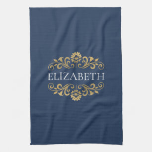 Elegant monogram Navy blauw goud Theedoek