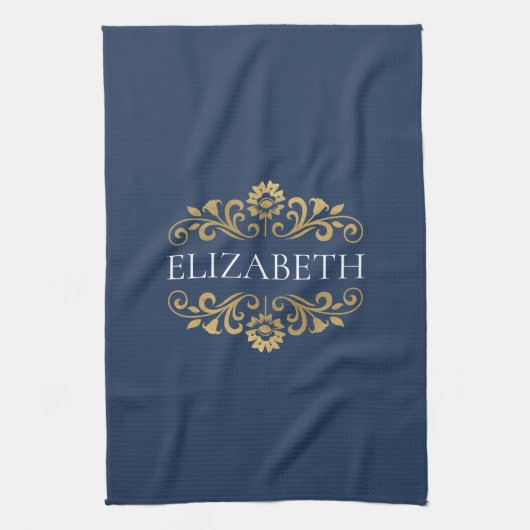 Elegant monogram Navy blauw goud Theedoek (Verticaal)
