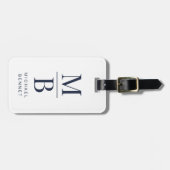 Elegant Monogram Navy Blauwe Bagagelabel (Voorkant horizontaal)