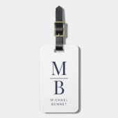 Elegant Monogram Navy Blauwe Bagagelabel (Voorkant verticaal)