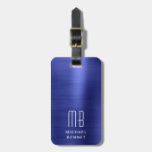 Elegant Monogram Navy Blauwe Bagagelabel (Voorkant verticaal)
