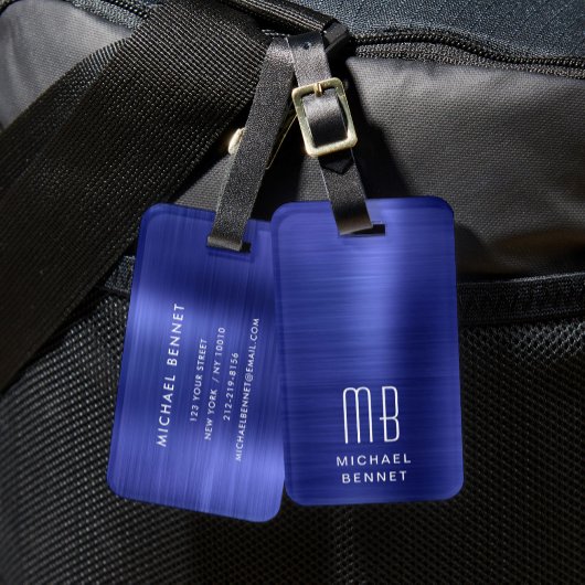 Elegant Monogram Navy Blauwe Bagagelabel