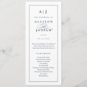 Elegant Monogram Navy Blauwe Huwelijk Programmakaart (Voorkant)
