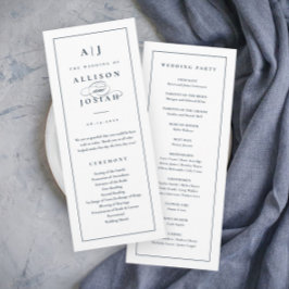 Elegant Monogram Navy Blauwe Huwelijk Programmakaart