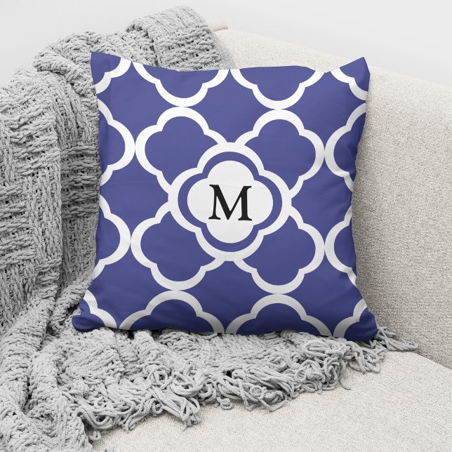 Elegant Monogram Navy Blauwe Patroon Kussen (Creator heeft geüpload)