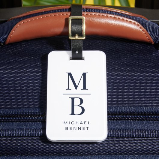Elegant Monogram Navy Blue Bagagelabel (Voorkant Insitu 2)