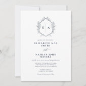Elegant Monogram Navy Blue Formal Wedding Kaart (Voorkant)