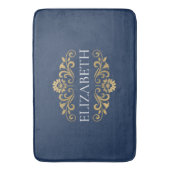 Elegant Monogram Navy Blue Gold Bath Mat (Voorkant Verticaal)