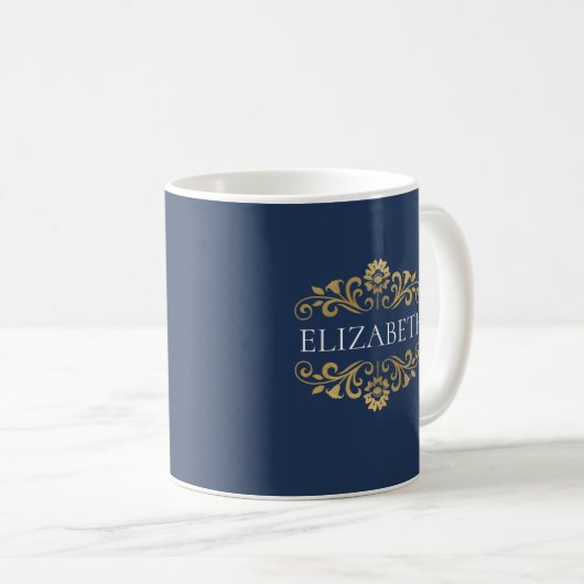 Elegant Monogram Navy Blue Gold Coffee Mok (Voorkant rechts)