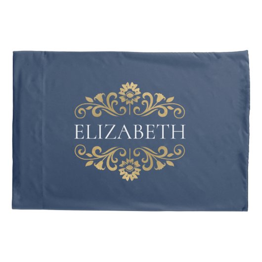 Elegant Monogram Navy Blue Gold Pillow Hoesje Kussensloop (Achterkant)