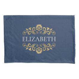Elegant Monogram Navy Blue Gold Pillow Hoesje Kussensloop