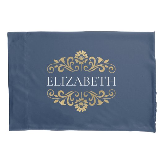 Elegant Monogram Navy Blue Gold Pillow Hoesje Kussensloop (Voorkant)