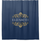 Elegant Monogram Navy Blue Gold Shower Curtain Douchegordijn (Voorkant)