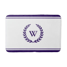 Elegant Monogram Navy Blue op White Bath Mat