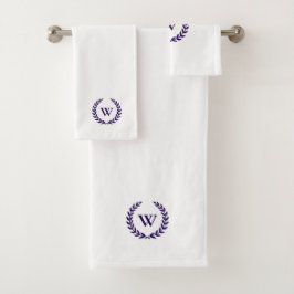 Elegant Monogram Navy Blue op White Towel Set Bad Handdoek