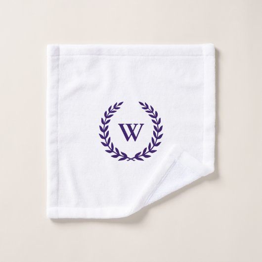 Elegant Monogram Navy Blue op White Towel Set Bad Handdoek (Wasdoekje)