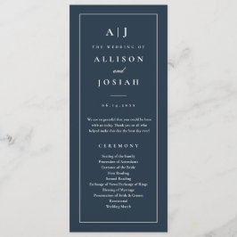 Elegant Monogram Navy Blue Trouwfeest Programmakaart