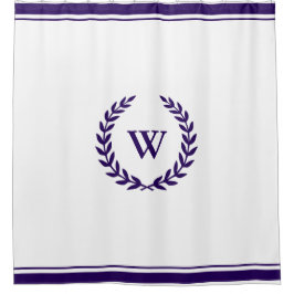Elegant Monogram Navy Blue White Shower Curtain Douchegordijn