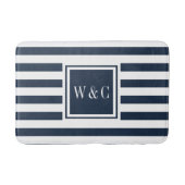 Elegant Monogram Navy Blue White Stripe Badmat (Voorkant)
