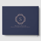 Elegant Monogram Navy Blush Bruiloft Modern Gastenboek (Achterkant)