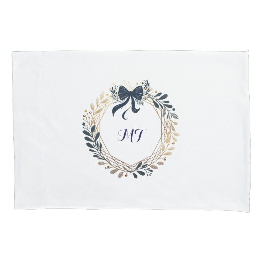 Elegant Monogram Navy en Gouden Krans Boog Kussensloop (Voorkant)